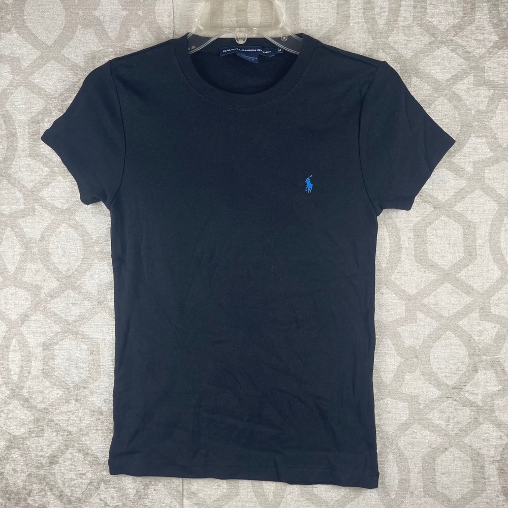 Ralph Lauren Sport Womens M Blue Pony Logo Short Sleeve Cotton Navy T-Shirt Top